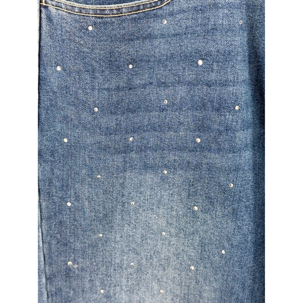 Express Embellished Rhinestone Straight Leg Jeans Medium Wash Blue Womens 12 NEW - Picture 4 of 9